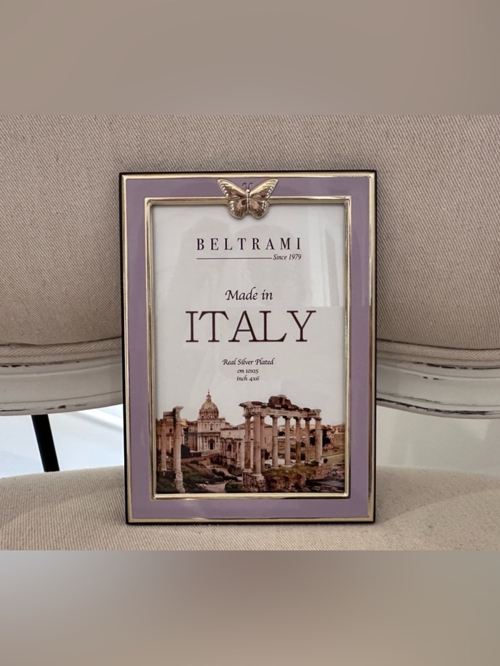 Made in Italy Silver Plated Purple and Gold Butterfly Picture Frame NWT